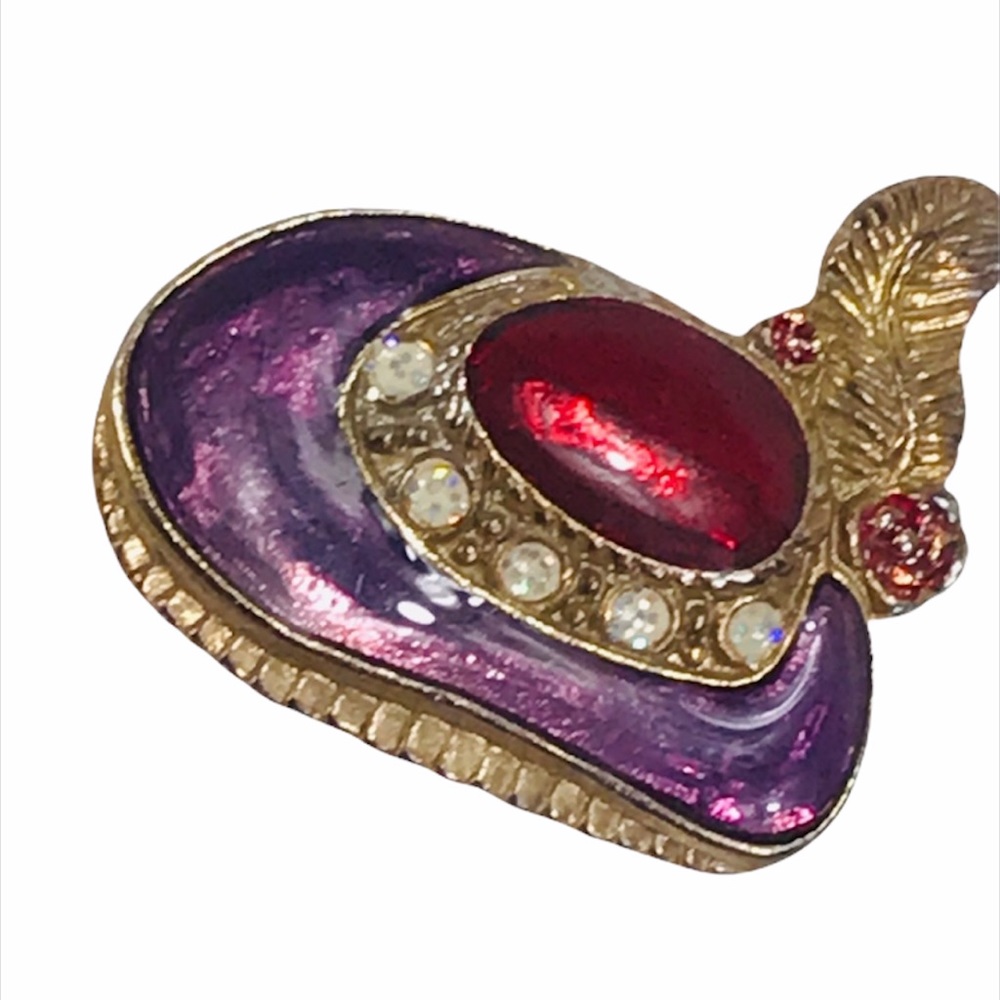 Hat with Rhinestones and Feather Brooch, Purple